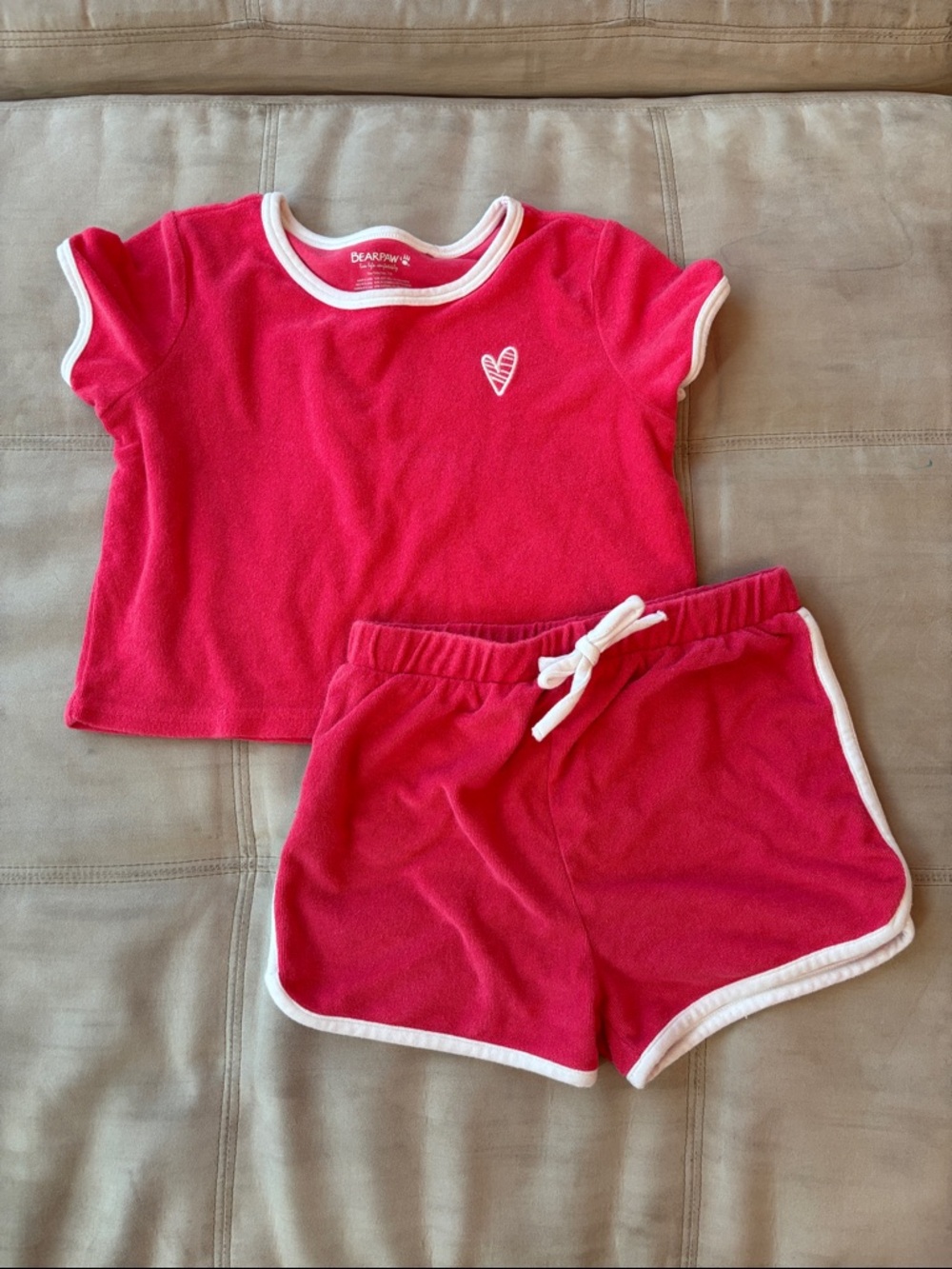 BearPaw Kid’s Red and White Terrycloth Matching Set Size 7/8